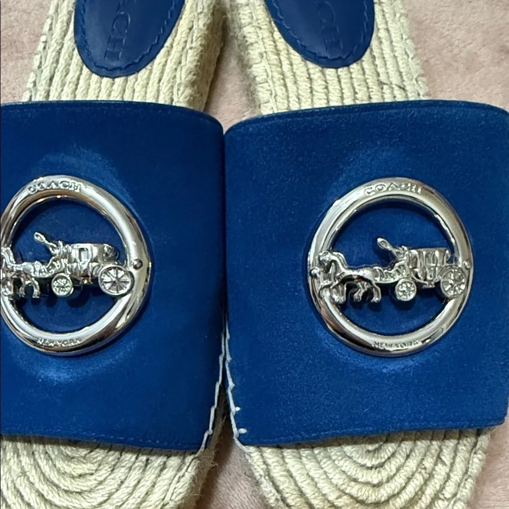 Coach Navy Espadrille Slides with Silver Accent